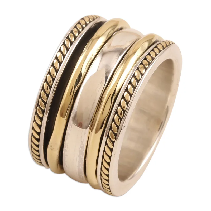 Sterling Silber und Messing Meditations-Spinner-Ring Handgemachter Ring Silberschmuck Böhmischer Zarter Ring Geschenk für Sie