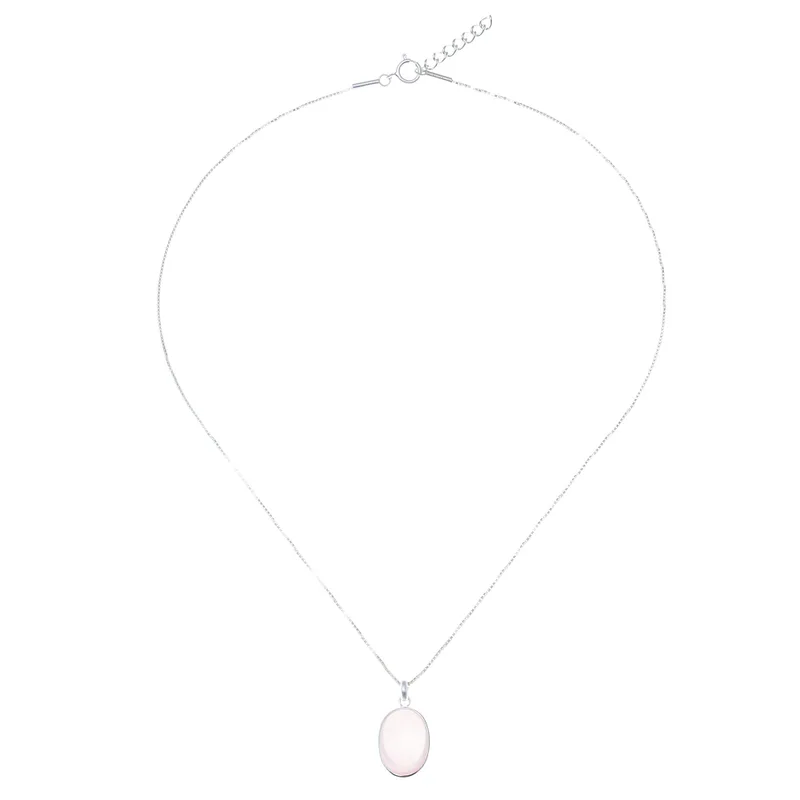 Ovale Rosenquarz-Anhänger-Halskette 925er Sterling Silber Halskette für Frauen handgemachte Boho Halsketten Geschenke für Sie