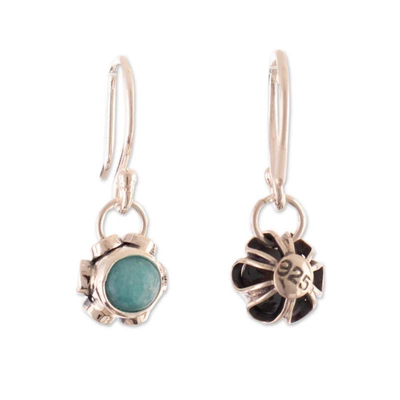 Blumen Sterling Silber Ohrringe mit grünem Amazonit Damen Schmuck Boho Ohrringe Handgefertigte Edelstein Ohrringe Hochzeitsschmuck Geschenk für sie