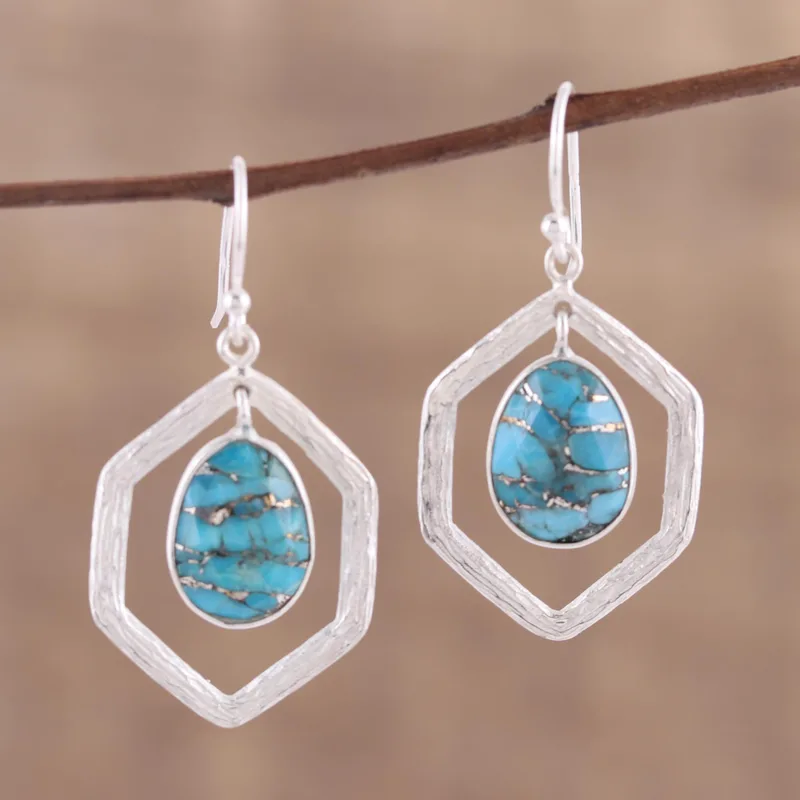 Ohrringe aus Sterlingsilber und Komposit-Türkis, handgemachte Edelstein-Geschenkidee für Brautjungfern, Hochzeitsschmuck