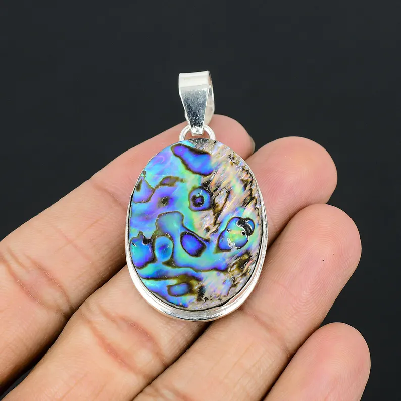 Abalone-Muschel-Anhänger, Edelstein-Schmuck, 925er Sterlingsilber-Anhänger, handgefertigte Halskette, Abalone-Muschel-Schmuckanhänger als Valentinstagsgeschenk