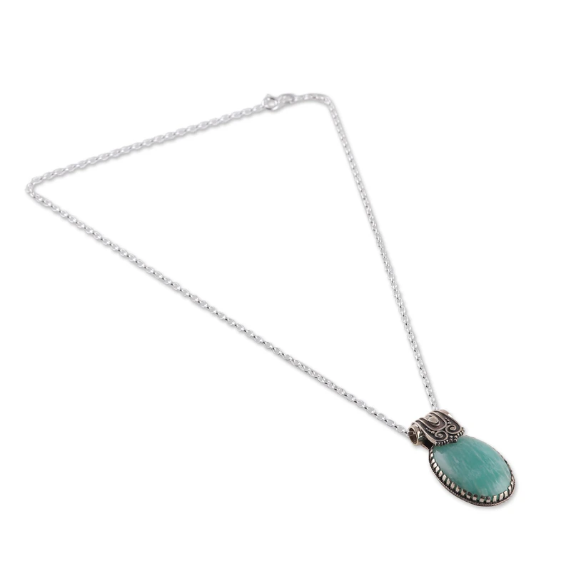 Amazonit Cabochon Anhänger Halskette 925 Sterling Silber Amazonit Schmuck Handgemachter Schmuck Böhmische Halsketten Geschenk Für Sie