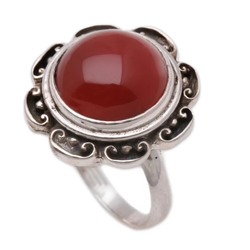 Lotus Heart of Peace Handcrafted 925 Sterling Silver Carnelian Ring Promise Ring Handmade Silver Ring Gift For Her & Mom