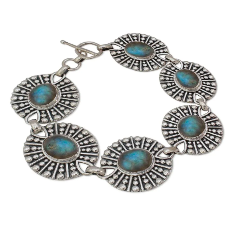 Handgefertigtes Sterling Silber und Labradorit Gliederarmband, Geburtstagsgeschenk für Sie, Charmanter Schmuck, Valentinstagsgeschenk für Sie