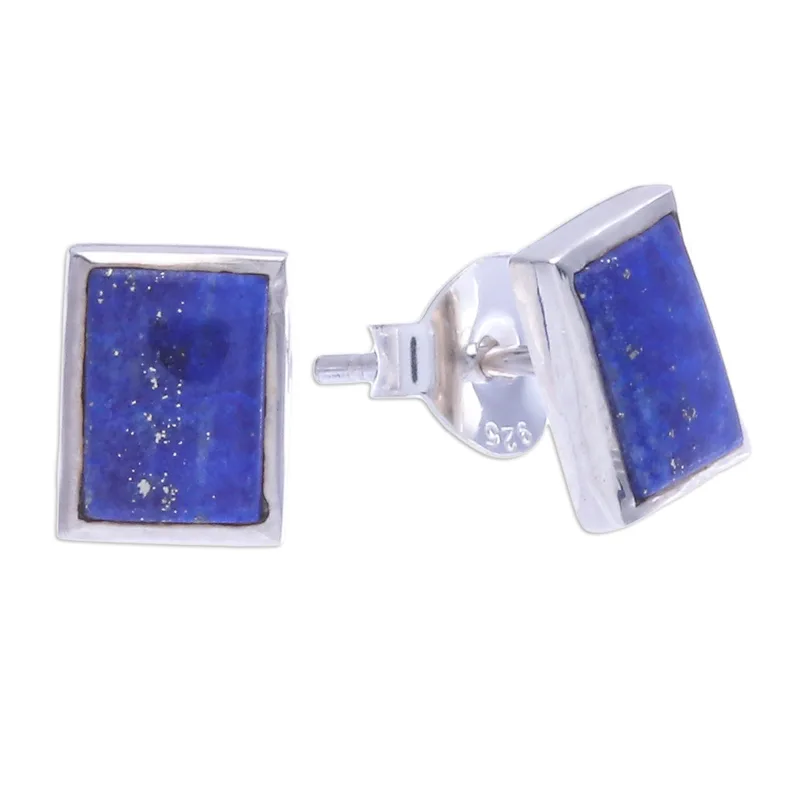 Handgefertigte Lapislazuli und Sterling Silber Ohrstecker 925 massives Silber Handgefertigte Ohrstecker Alltagsohrstecker Ohrring Geburtstagsgeschenk für Sie
