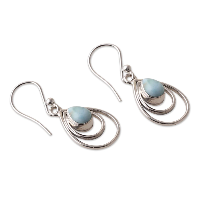 Tropfenförmige natürliche Larimar Ohrhänger 925 Sterling Silber Edelstein Ohrringe handgefertigt Damen Hochzeit Ohrringe Geschenk für Sie