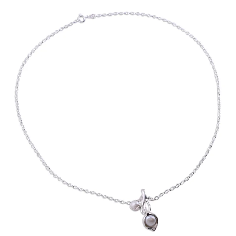 Brautschmuck Calla Lilie Perlenkette 925 Sterlingsilber Anhänger Süßwasserperlen Schmuck Handgemachter Schmuck Boho Halskette Geschenk für Sie