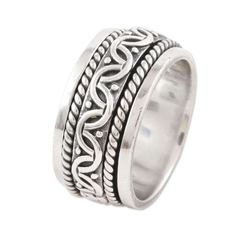 925 Sterlingsilber Meditations-Spinner-Ring, handgefertigt in Indien, Silberschmuck, böhmischer zierlicher Ring, Geschenk für sie