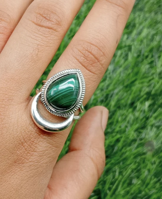 Malachite Ring 925 Sterling Silver Ring Unique Ring Handmade Ring Green Stone Ring Wedding Gift For Her