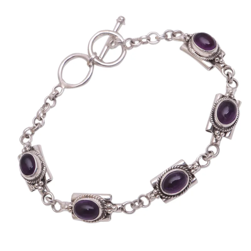 Ovales Amethyst Gliederarmband 925 Sterling Silber Charmantes Schmuckstück Geburtstagsgeschenk Für Frauen Und Mädchen Amethyst Armband Valentinstagsgeschenk Für Sie