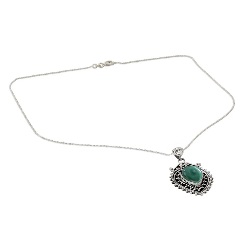 Handgemaakte Malachiet en Sterling Zilveren Hanger Ketting Handgemaakte Boheemse Sieraden Cadeau Voor Moeder & Haar