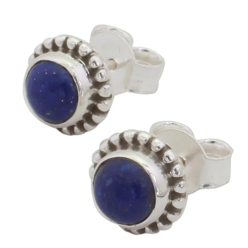 Lapislazuli-Ohrstecker aus Sterlingsilber aus Indien 925er Massivsilber Handgefertigte Ohrstecker Alltagsohrringe Ohrring Geburtstagsgeschenk für sie