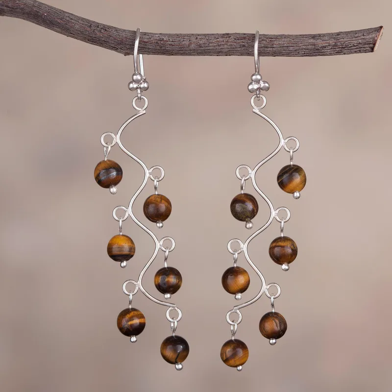 Earthen Baubles Tigerauge Ohrhänger 925 Sterling Silber Handgemachte Edelstein Silberohrringe Alltagsschmuck Geschenk für Sie
