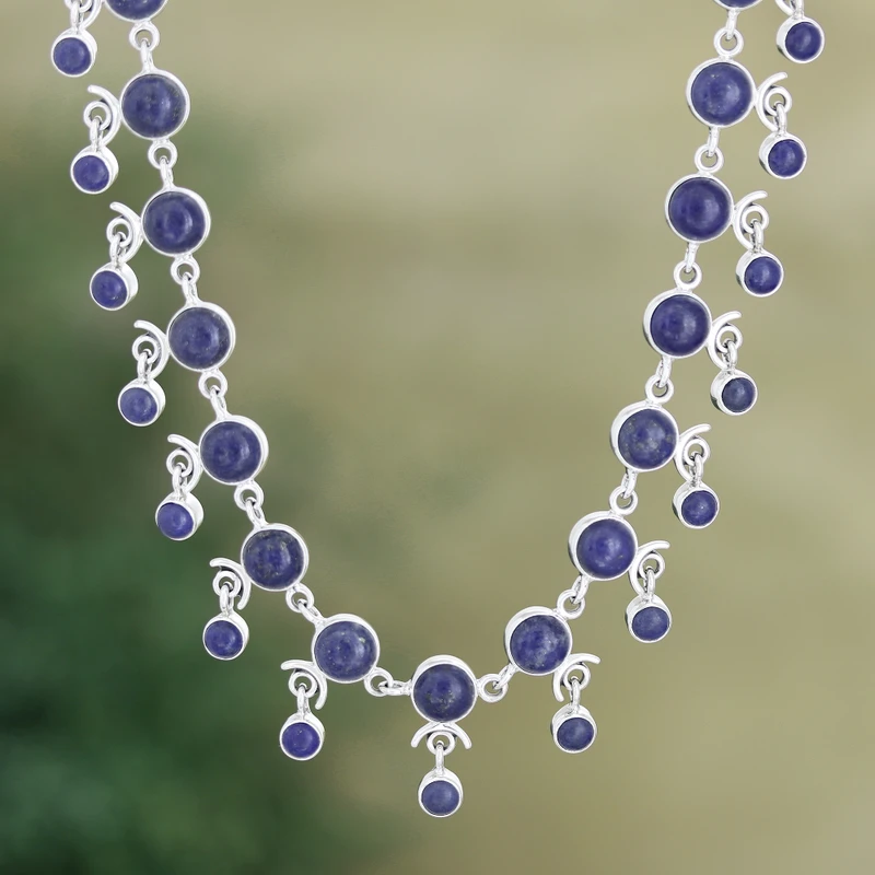 Handgefertigte Lapislazuli-Gliederkette 925er Sterlingsilber Lapislazuli-Schmuck Geburtssteinschmuck Boho-Halskette Statement-Kette Geschenk für sie