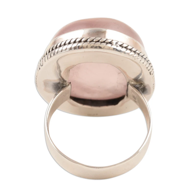 Sweet Glory Rosenquarz Einzelstein Cocktailring 925 Sterling Silber Statement Ring Natursteinring Geschenk für Sie