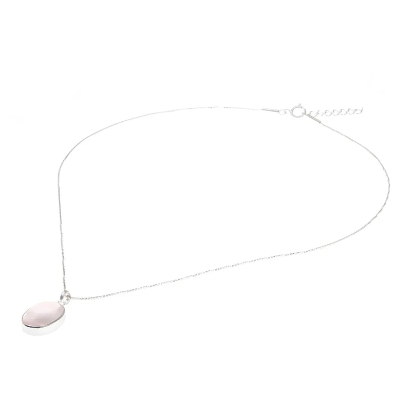 Ovale Rosenquarz-Anhänger-Halskette 925er Sterling Silber Halskette für Frauen handgemachte Boho Halsketten Geschenke für Sie