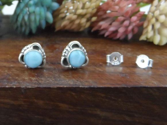 925 Sterling Silber Ohrstecker Larimar Ohrringe Edelstein Ohrringe Geschenk für Sie Handgemachter Bohemian Schmuck