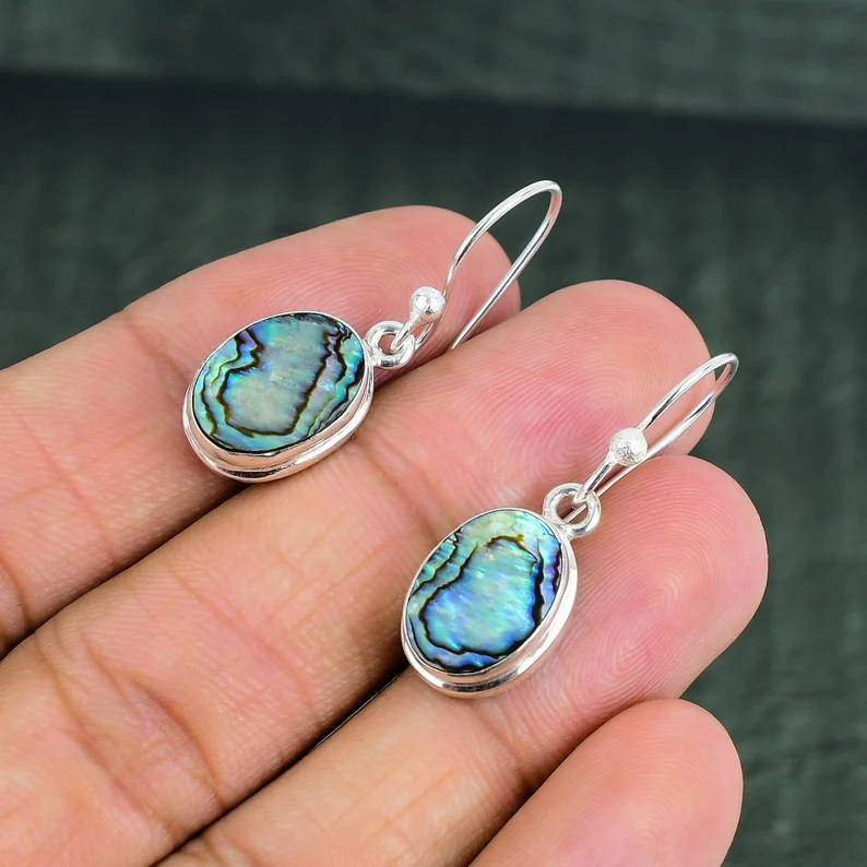 Abalone Muschel Ohrring 925 Sterling Silber Ohrringe Original Edelstein Ohrringe Handgemachte Ohrhänger Brandneuer Schmuck Jahrestagsgeschenk