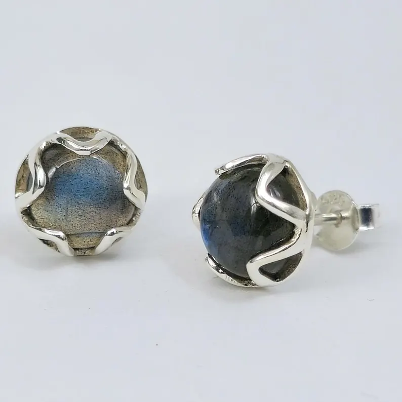 Labradorit Ohrstecker 925 Sterling Silber Blumen Labradorit Ohrringe Labradorit Edelstein Silber Ohrstecker Handgemachte Boho Ohrstecker