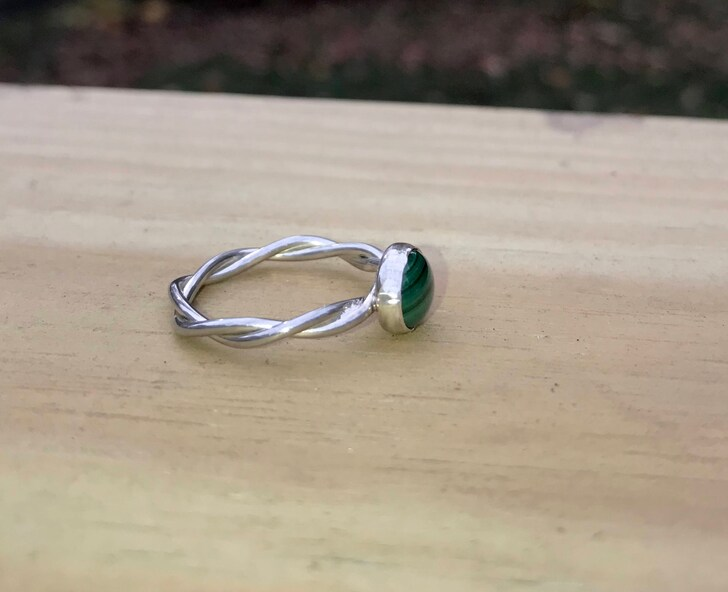 Malachit 925 Sterling Silber Twist Band Ring Ovaler Malachit Cabochon Damenring Ehering Partyring