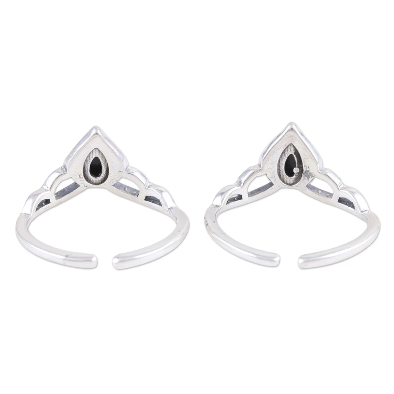 Schwarzer Onyx und Sterlingsilber Zehenringe 925 Sterlingsilber Verstellbarer Ring Handgefertigter Ring Damen Silberring Geschenk für Sie
