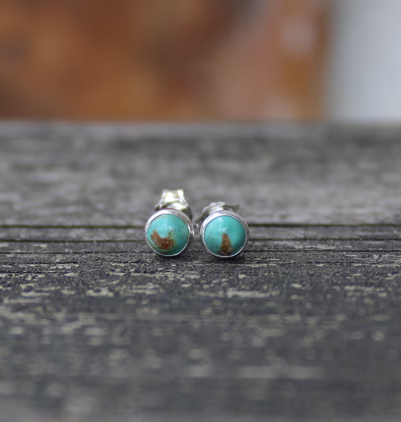 Green Turquoise Stud Earrings Square 925 Sterling Silver Turquoise Jewelry Handmade Bohemian Jewelry Gift For Her Birthday Gift