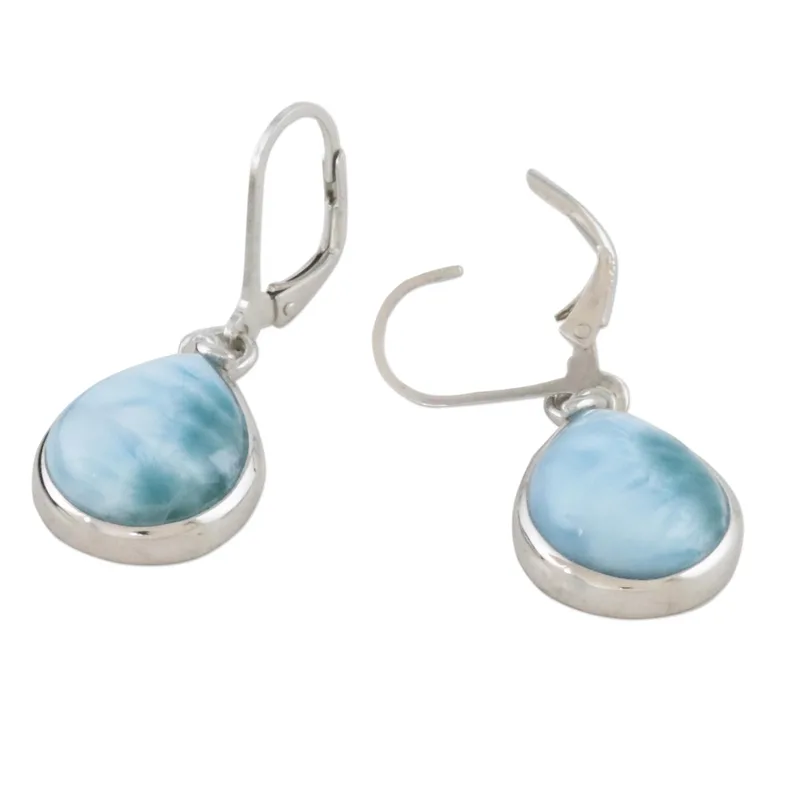 Designer Ohrhänger aus Larimar und Sterlingsilber, 925er Sterling Silber Edelstein-Ohrringe, handgefertigt für Damen, Hochzeitsgeschenk