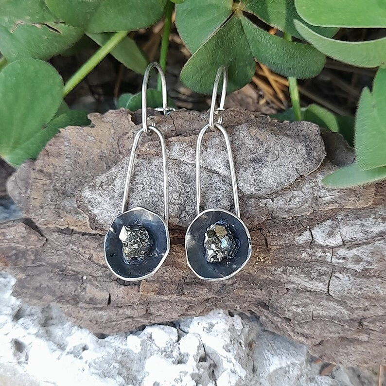 Pyrit Ohrringe 925 Sterling Silber und Pyrit Ohrringe Ohrhänger Rohpyrit Ohrringe Geschenk für Sie