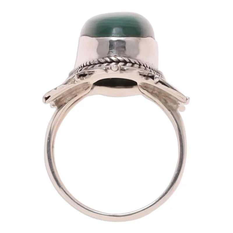 Oval Green Malachite Cocktail Ring Crafted Natural Green Gemstone Ring Handmade Bohemian Jewelry Valentine Gift For Her Birthday Gift