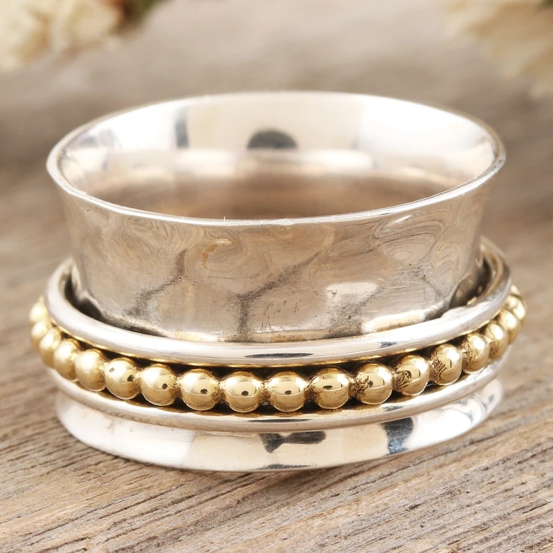 Gepunkteter Pfad Klassischer Sterlingsilber-Spinner-Ring Handgemachter Ring Silberschmuck Böhmischer Zarter Ring Geschenk für Sie