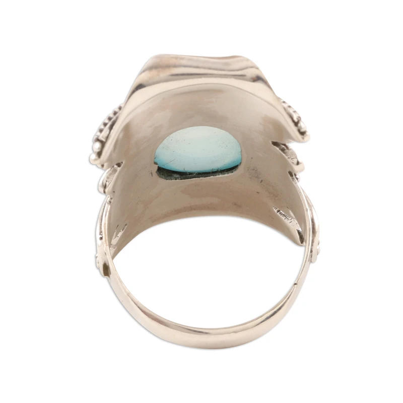 Breiter Ring Bandring Aqua Chalcedon Ring 925 Sterling Silber Boho Ring Blauer Edelstein Handgemachter Statement Silberring