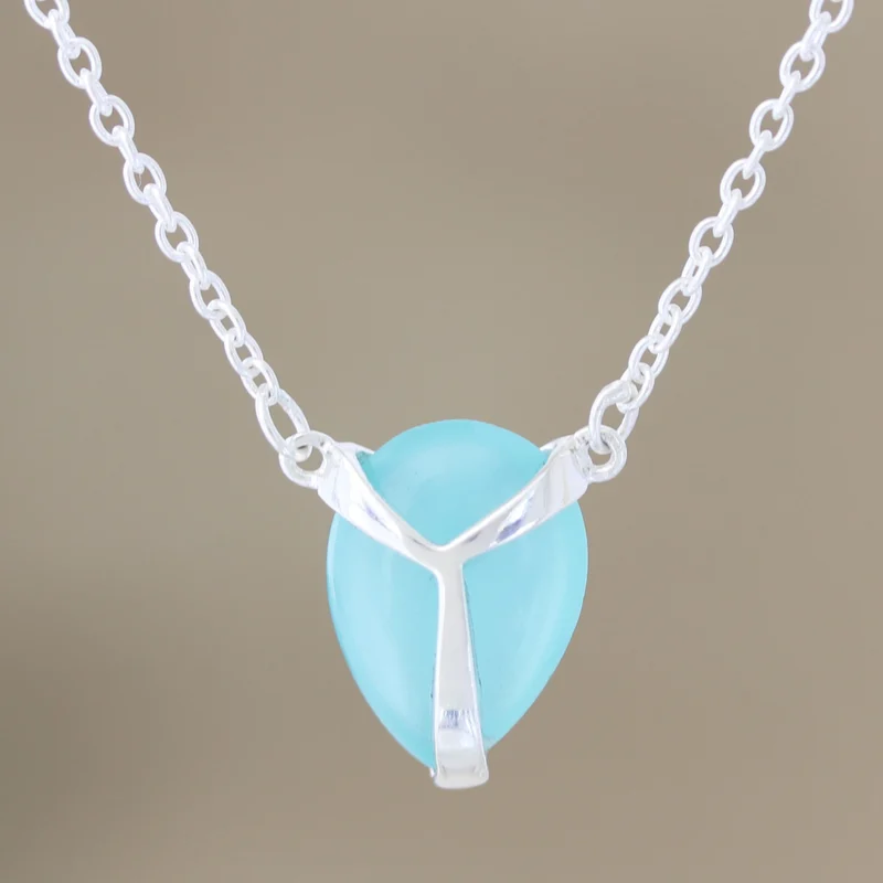 Handmade Chalcedony and Sterling Silver Pendant Necklace Handmade Dainty Necklaces Bohemian Jewelry Gift For Her