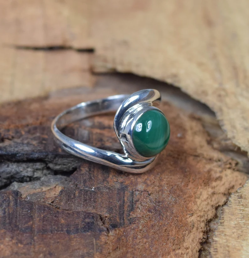 Green Malachite 925 Sterling Silver Gemstone Ring Designer Jewelry Natural Gemstone Ring April Month Birthstone Gift For Valentine Day