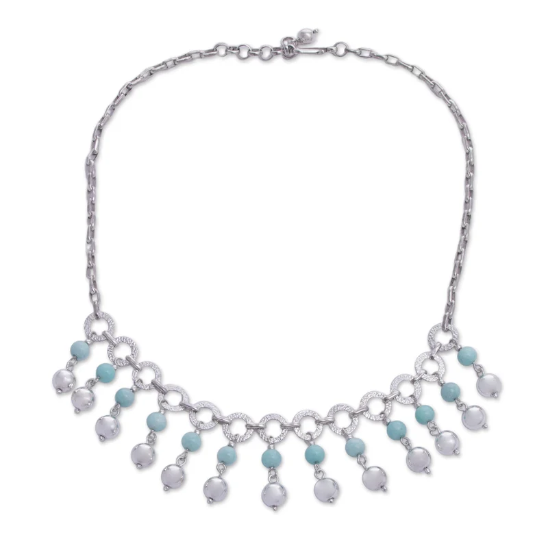 Amazonit- und Sterlingsilber-Wasserfall-Halskette, handgemachter Schmuck, böhmische Halsketten, Amazonit-Schmuck, Geschenk für sie, Geburtstagsgeschenk