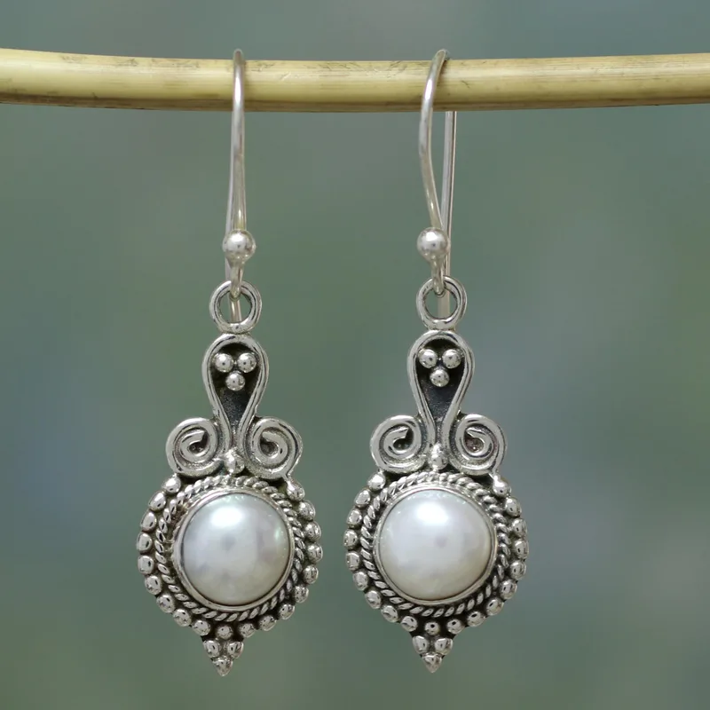 Perlenohrringe Sterlingsilber Handgefertigter Indischer Schmuck Damen Schmuck Boho Ohrringe Handgefertigte Edelstein Ohrringe Hochzeitsschmuck Geschenk für Sie & Mama