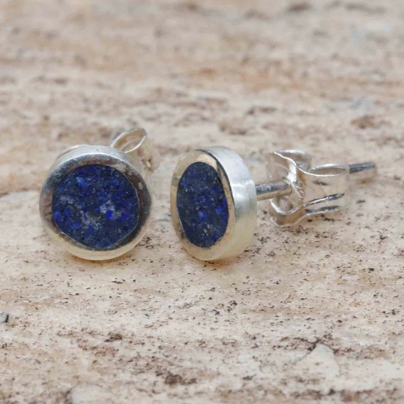 Azure Circles Lapis Lazuli Studs 925 Sterling Silver Stud Earrings Handmade Stud Earrings Everyday Studs Earring Birthday Gift For Her
