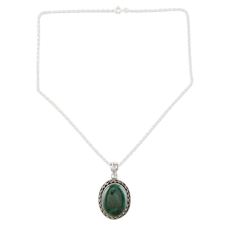 925 Sterling Silber und Malachit Anhänger Halskette Böhmischer Schmuck Geschenk für Mama & Sie Valentinstag Geschenk