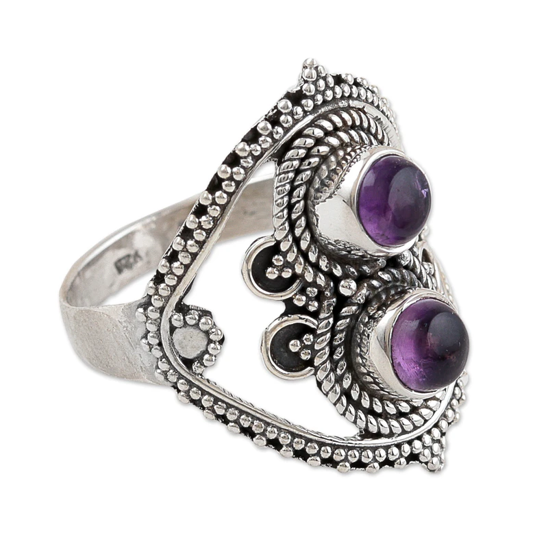 Handgefertigter Ring aus 925er Sterlingsilber und Amethyst, Edelsteinring, handgefertigter Ring, Boho-Silberring, Alltagsring, Geschenk für Ehefrau