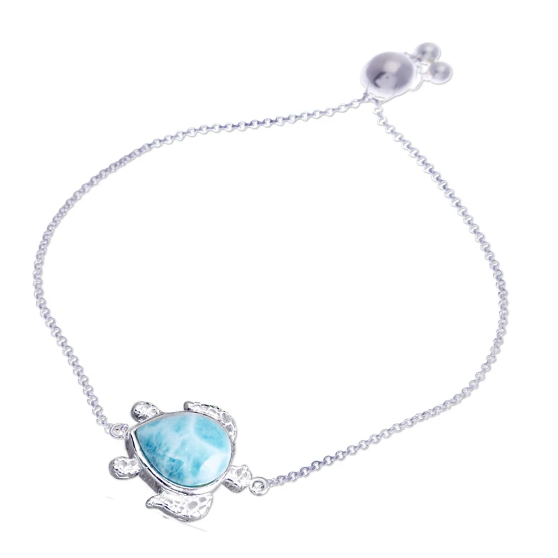 Schildkröten-Larimar-Armband aus 925er Sterlingsilber, böhmischer Schmuck, charmantes Schmuckstück, Valentinstagsgeschenk für sie