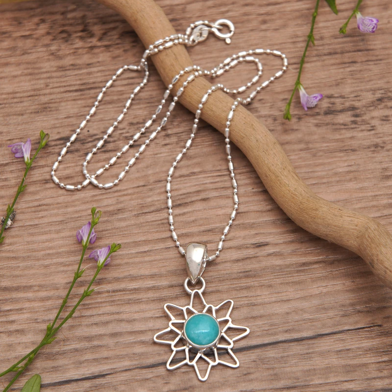 Amazonit Chakra Blumenanhänger Halskette 925 Sterling Silber Handgemachter Schmuck Böhmische Halsketten Amazonit Schmuck Geschenk Für Sie Geburtstagsgeschenk