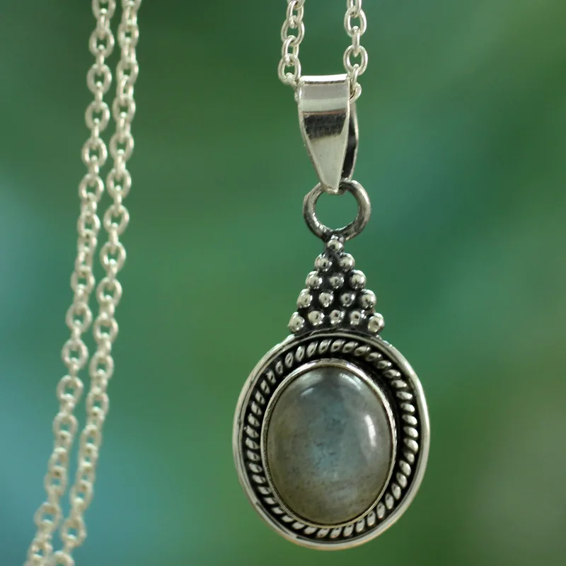 Ovale Labradorit Edelstein und 925 Sterling Silber Anhänger Halskette Schmuck Boho Zierlicher Labradorit Schmuck Geschenk für Sie