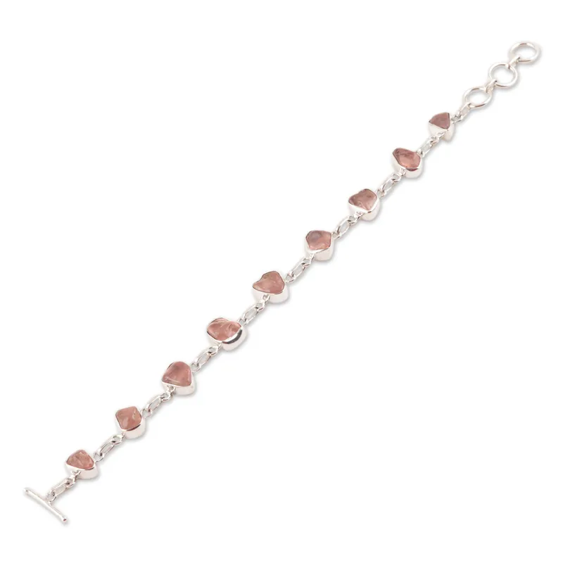 Rose Quartz Nugget Link Bracelet 925 Sterling Silver Bohemian Jewelry Charming Jewelry Valentine Day Gift For Her