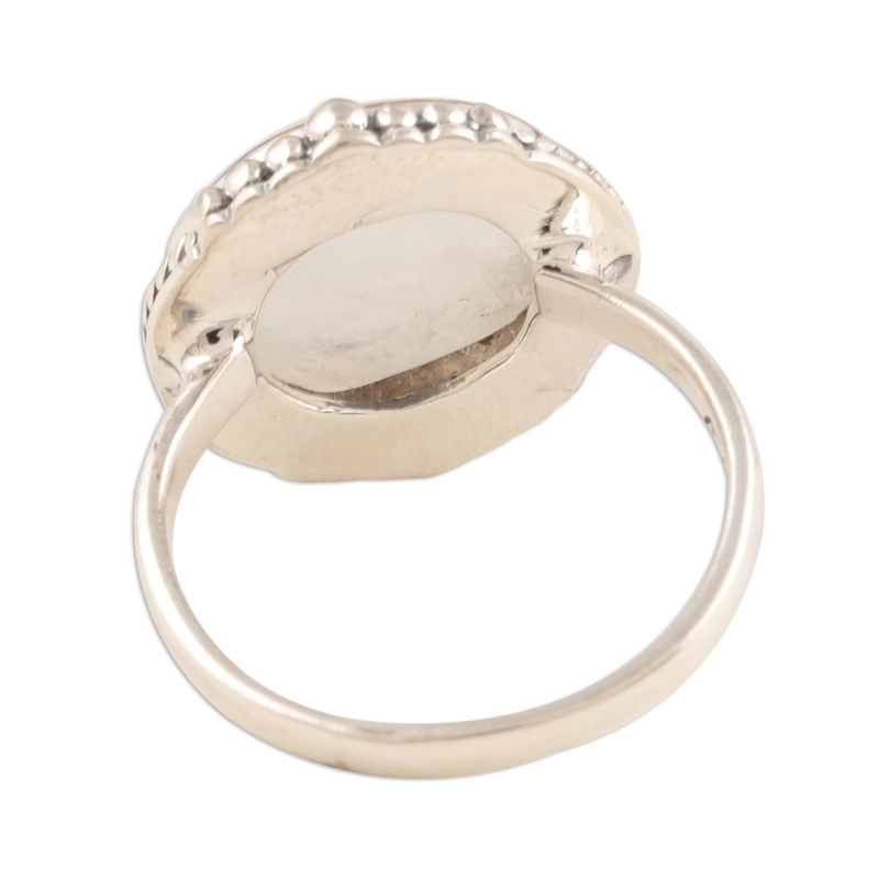 Runder Regenbogen-Mondstein Chunky Ring 925 Sterling Silber Handgemachtes Geschenk für Sie & Mama