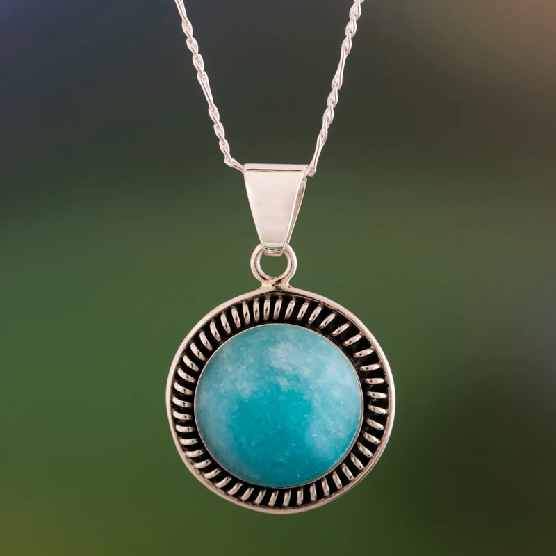 Runde Amazonit-Anhänger-Halskette 925 Sterlingsilber Amazonit-Schmuck Handgefertigter Schmuck Böhmische Halsketten Geschenk für Sie Geschenkidee