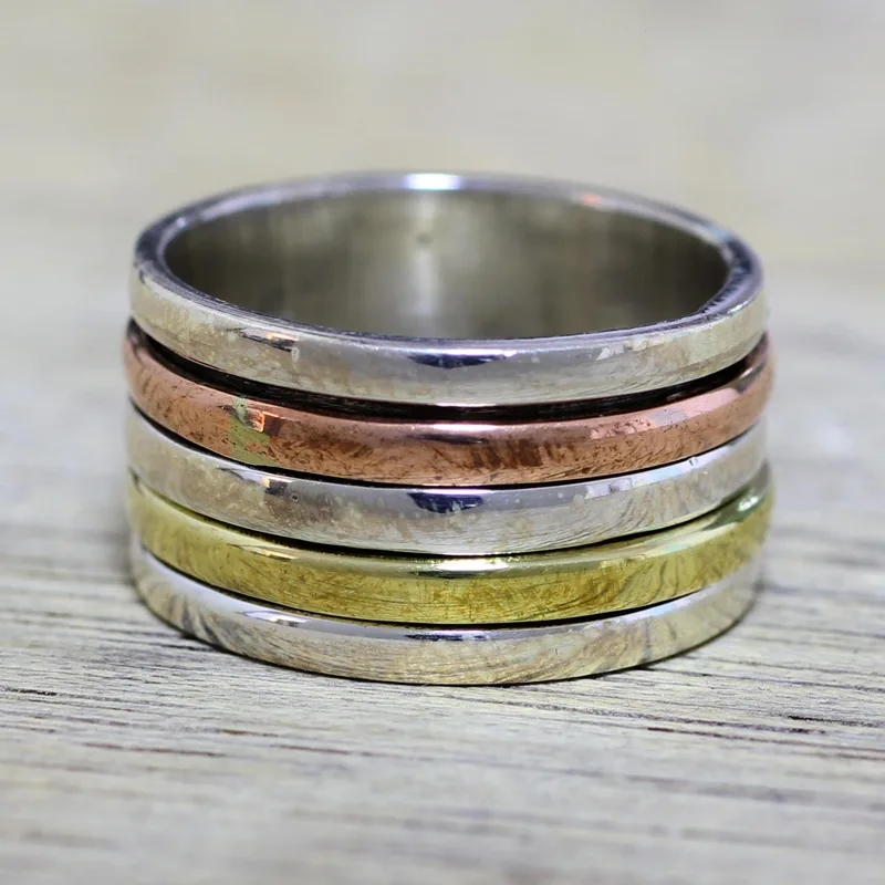 Einfacher Sterling Silber Kupfer und Messing Indianischer Spinner Ring Handgefertigter Ring Silberschmuck Bohemian Zarter Ring Geschenk für Sie