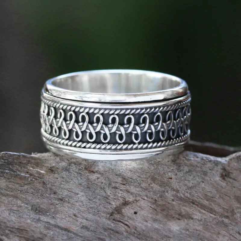 Handgemachter Meditations-Spinnerring aus Sterlingsilber, Silberschmuck, böhmischer zierlicher Ring, Geschenk für sie, Geburtstagsgeschenk