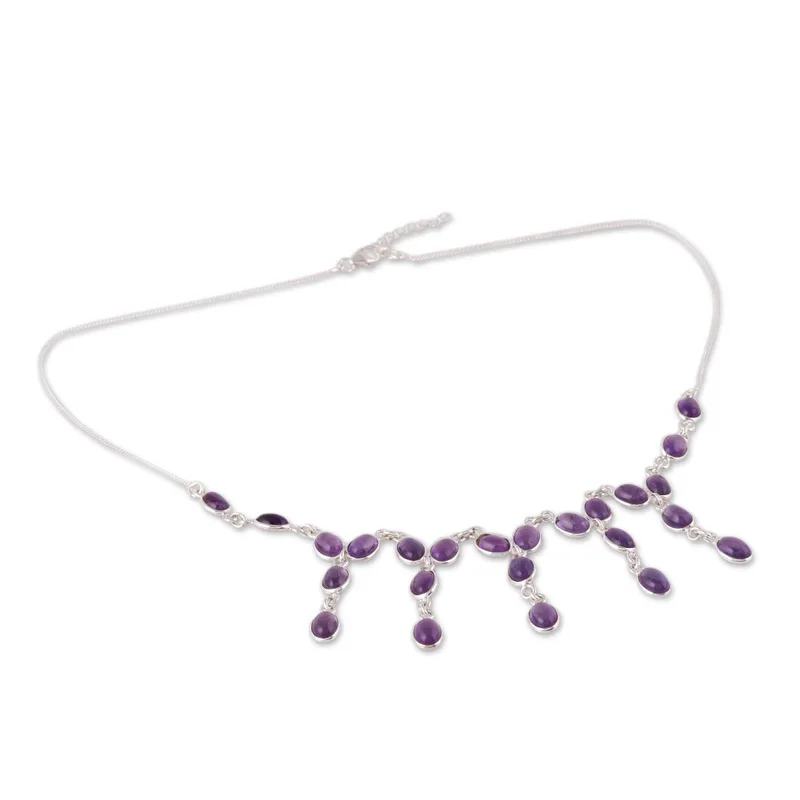 Lila Amethyst Wasserfall-Halskette Geburtsstein-Halskette Geschenk für sie Lila Edelsteinschmuck 925 Sterling Silber Geschenkidee