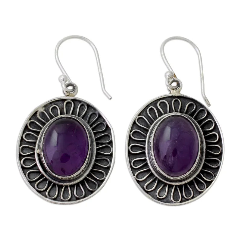 Amethyst Dangle Earrings Purple Star 925 Sterling Silver Handmade Earrings Gifts Item Wedding Jewelry Gift For Her