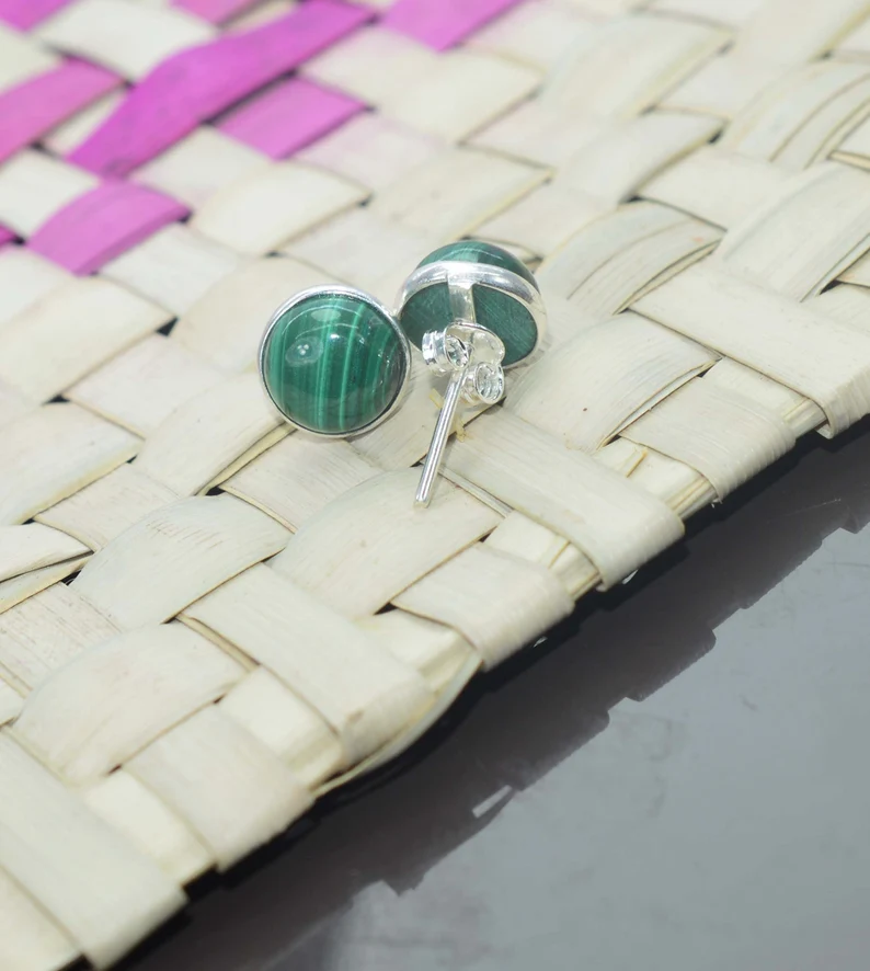 Runde Malachit Ohrstecker Ohrringe 925 Sterlingsilber Malachit Schmuck Malachit Ohrstecker Kleine Ohrstecker Geschenk für Sie