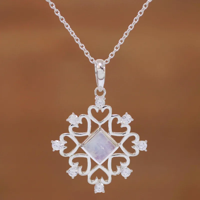 Regenbogenmondstein Herzmotiv Anhänger Halskette 925 Sterling Silber Handgemachter Böhmischer Schmuck Jubiläumsgeschenk für Schwester